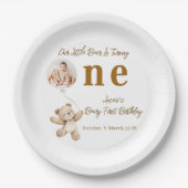 Cute Bear First Birthday Photo Party Paper Plates Pappteller (Vorderseite)