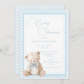 Cute Bear Gingham Vintage Baby Shower Einladung (Vorne/Hinten)