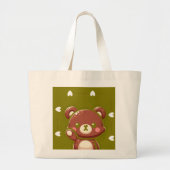 Cute Bear Green Tote Bag – Kawaii Bear Canvas Tote Jumbo Stoffbeutel (Vorne)