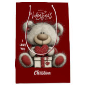 Cute Bear Happy Valentines Day Script Name  Mittlere Geschenktüte (Vorderseite)