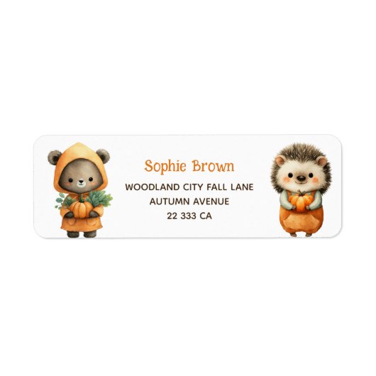 Cute Bear& Hedgehog Woodland Fall Return Address  (Vorne)