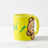 Cute Bear Hi Yellow Mug | Kawaii Coffee Cup Tasse (VorderseiteRechts)