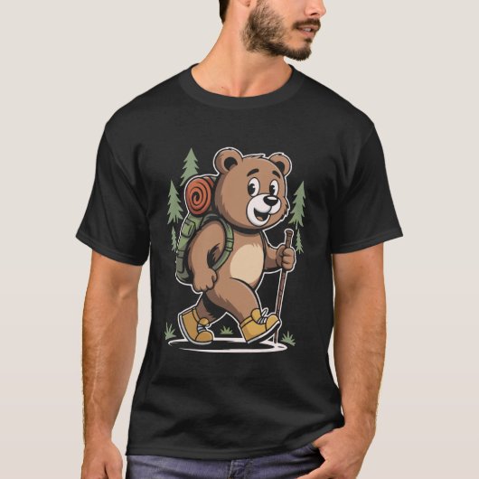 Cute Bear Hiking Adventure Backpack Forest Animal  T-Shirt (Vorderseite)