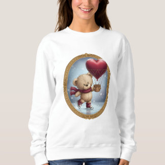 Cute Bear Holding Heart Balloon in Snowy Sky – Ado Sweatshirt