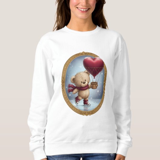 Cute Bear Holding Heart Balloon in Snowy Sky – Ado Sweatshirt (Vorderseite)