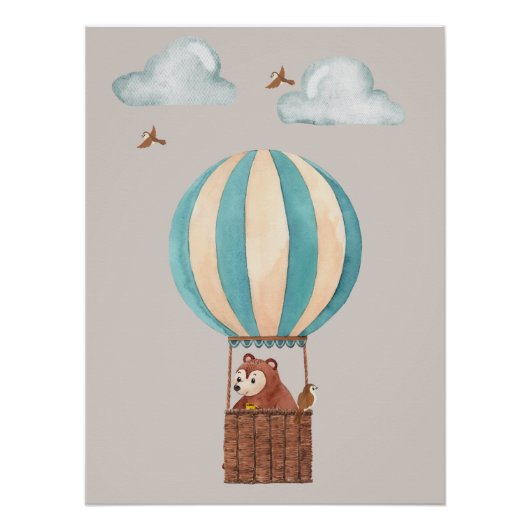 Cute Bear Hot Air Balloon Illustration Poster (Vorderseite)