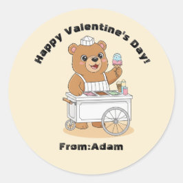 Cute Bear Ice Cream Seller Valentine Classroom Runder Aufkleber