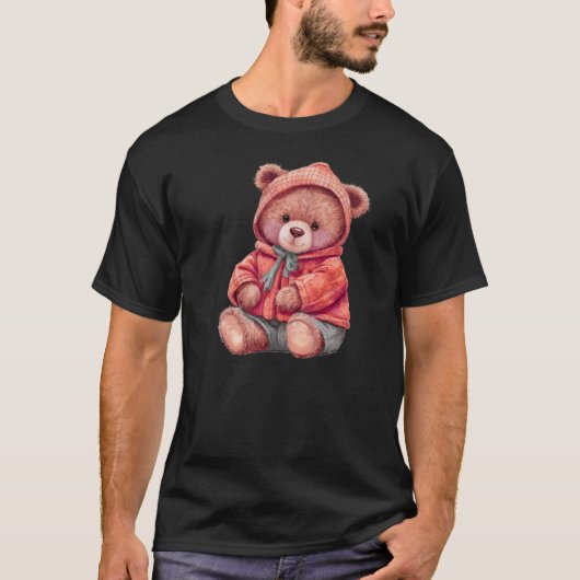 Cute Bear Illustration Nature Style Design T-Shirt (Vorderseite)
