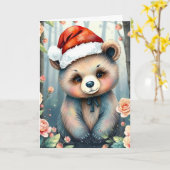 Cute Bear in Christmas hat Christmas card Karte (Gelbe Blume)