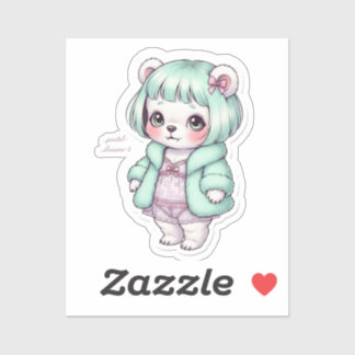 Cute Bear in Lingerie & Fur Coat - Unique Pastel  Aufkleber