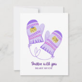 Cute Bear Love Purple Mittens Valentine's Day Card (Vorderseite)