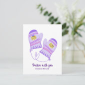 Cute Bear Love Purple Mittens Valentine's Day Card (Stehend Vorderseite)