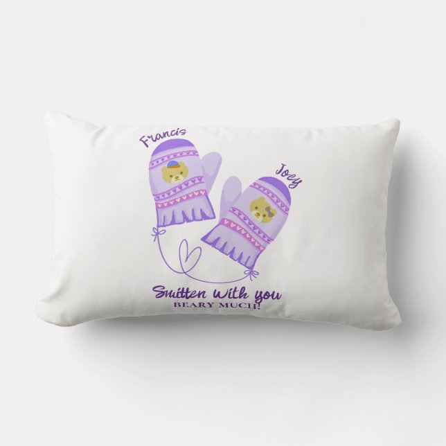 Cute Bear Mittens Personalized Lovers Throw Pillow Lendenkissen (Vorderseite)