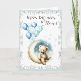 Cute Bear on the Moon Birthday Card for Boy Karte