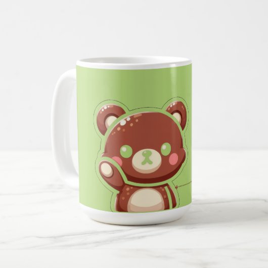 Cute Bear “Oops!” Green Classic Mug – Kawaii Bear Kaffeetasse (Vorderseite Links)