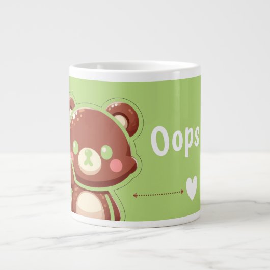 Cute Bear “Oops!” Green Jumbo Mug – Kawaii Bear  Jumbo-Tasse (Vorderseite)