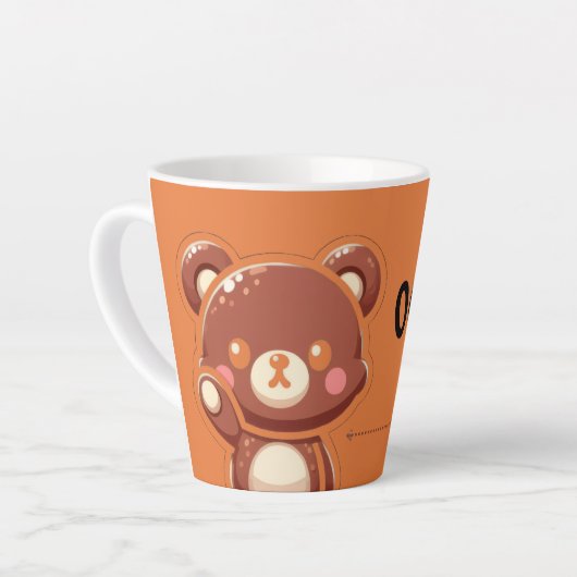 Cute Bear “Oops!” Orange Latte Mug–Kawaii Bear Cup Milchtasse (Linke Ecke)