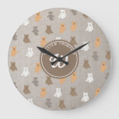 Cute Bear Pattern Initial Monogram Große Wanduhr (Vorderseite)