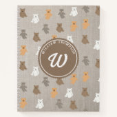 Cute Bear Pattern Initial Monogram Notizblock (Vorderseite)