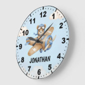 Cute Bear Pilot in a Sky Adventure Große Wanduhr (Winkel)