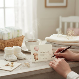 Cute Bear Pink Balloon Diaper Raffle Baby Shower  Begleitkarte