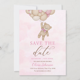 Cute Bear Pink Save the Date Einladung