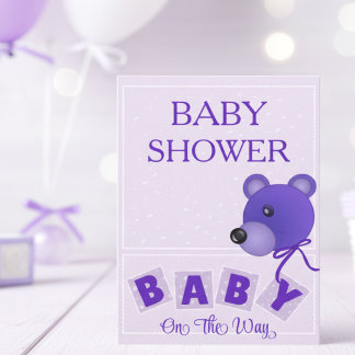 Cute Bear Purple Blue Baby Shower Invitation Einladung