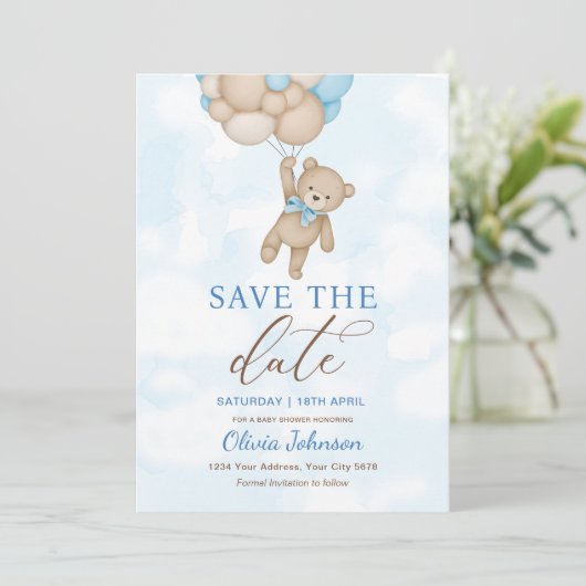 Cute Bear Save the Date Einladung (Stehend Vorderseite)