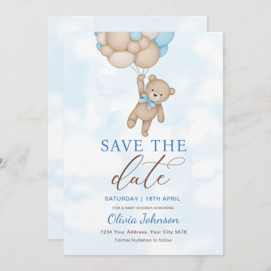 Cute Bear Save the Date Einladung (Vorne/Hinten)