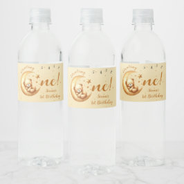 Cute Bear Sleep On The Moon 1st Birthday Wasserflaschenetikett