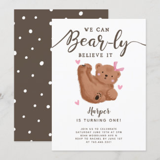 Cute Bear Theme Girl's Birthday Party Einladung