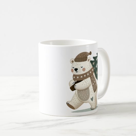 Cute Bear with Christmas Tree Drawing  Kaffeetasse (VorderseiteRechts)