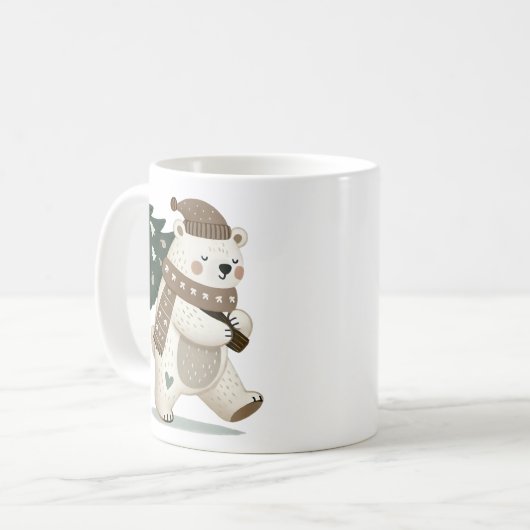 Cute Bear with Christmas Tree Drawing Kaffeetasse (Vorderseite Links)