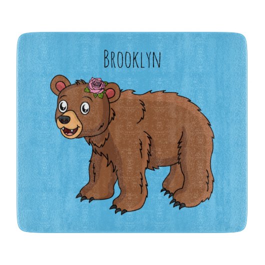 Cute bear with flower cartoon illustration schneidebrett (Vorderseite)