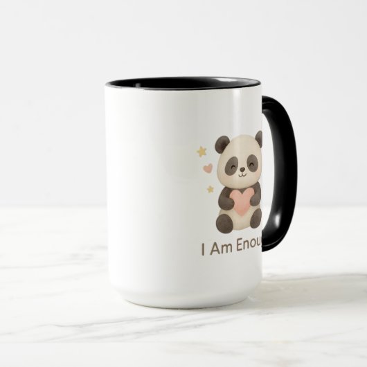 Cute Bear with Pink Heart — I Am Enough mug Tasse (VorderseiteRechts)