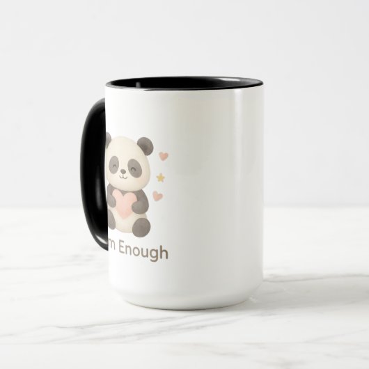 Cute Bear with Pink Heart — I Am Enough mug Tasse (Vorderseite Links)
