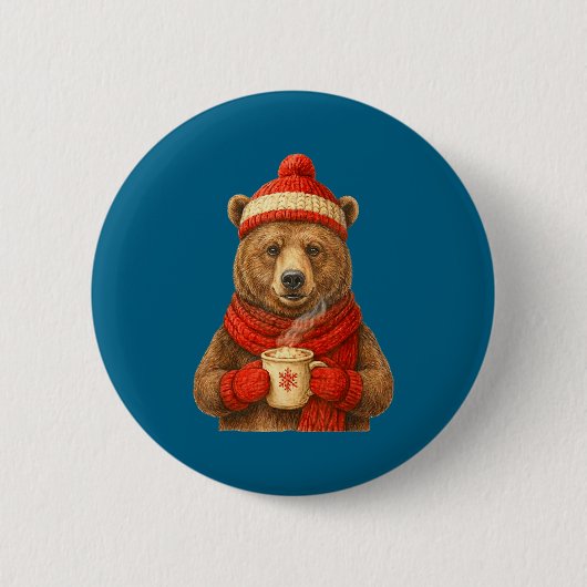 Cute Bear With Santa Hat Coffee Lover Funny Winter Button (Vorderseite)
