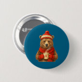 Cute Bear With Santa Hat Coffee Lover Funny Winter Button (Vorne & Hinten)