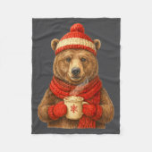 Cute Bear With Santa Hat Coffee Lover Funny Winter Fleecedecke (Vorderseite)