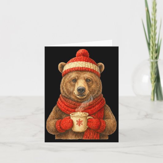 Cute Bear With Santa Hat Coffee Lover Funny Winter Karte (Vorderseite)
