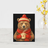 Cute Bear With Santa Hat Coffee Lover Funny Winter Karte (Gelbe Blume)