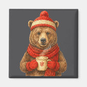 Cute Bear With Santa Hat Coffee Lover Funny Winter Magnet (Vorne)