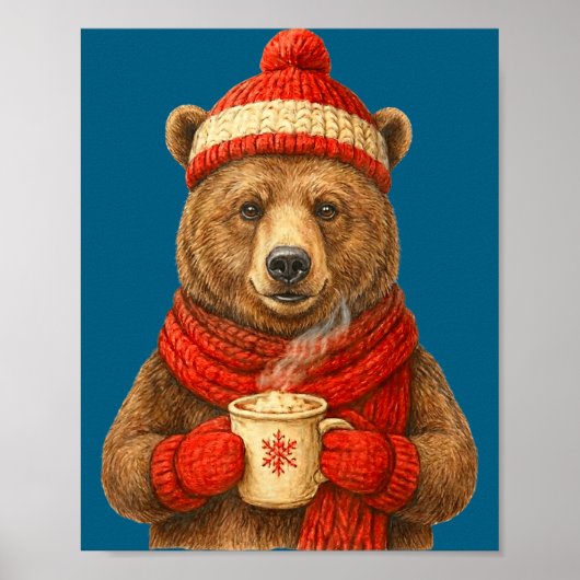 Cute Bear With Santa Hat Coffee Lover Funny Winter Poster (Vorne)