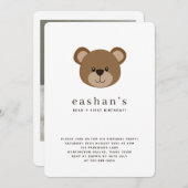 Cute Bear-y First Birthday Photo Rounded Einladung (Vorne/Hinten)