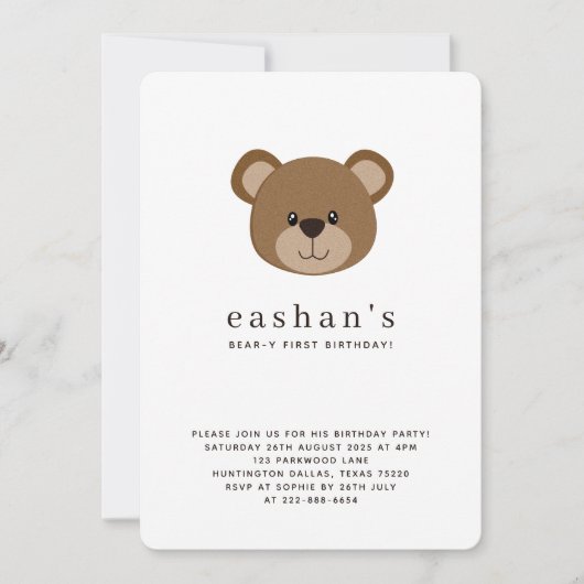 Cute Bear-y First Birthday Photo Rounded Einladung (Vorderseite)