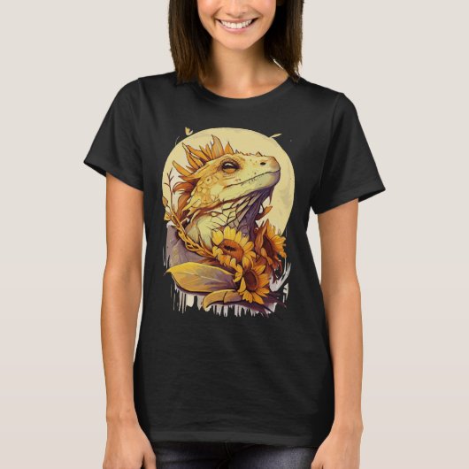 Cute Bearded Dragon Sunflower Reptile Lizard T-Shirt (Vorderseite)