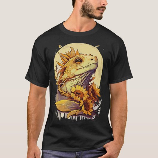 Cute Bearded Dragon Sunflower Reptile Lizard T-Shirt (Vorderseite)