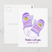 Cute Bears In Love Purple Mittens Valentine's Day  Postkarte (Vorne/Hinten)