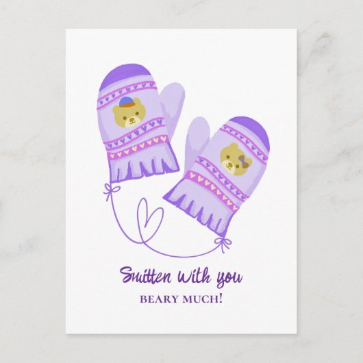 Cute Bears In Love Purple Mittens Valentine's Day  Postkarte (Vorderseite)