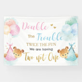 Cute Bears Twins Boy Girl Baby Shower Backdrop Banner (Horizontal)